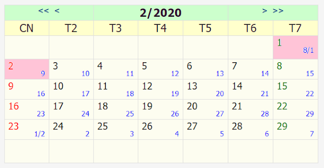 Lịch nghỉ tết Nguyên Đán năm Canh Tý 2020