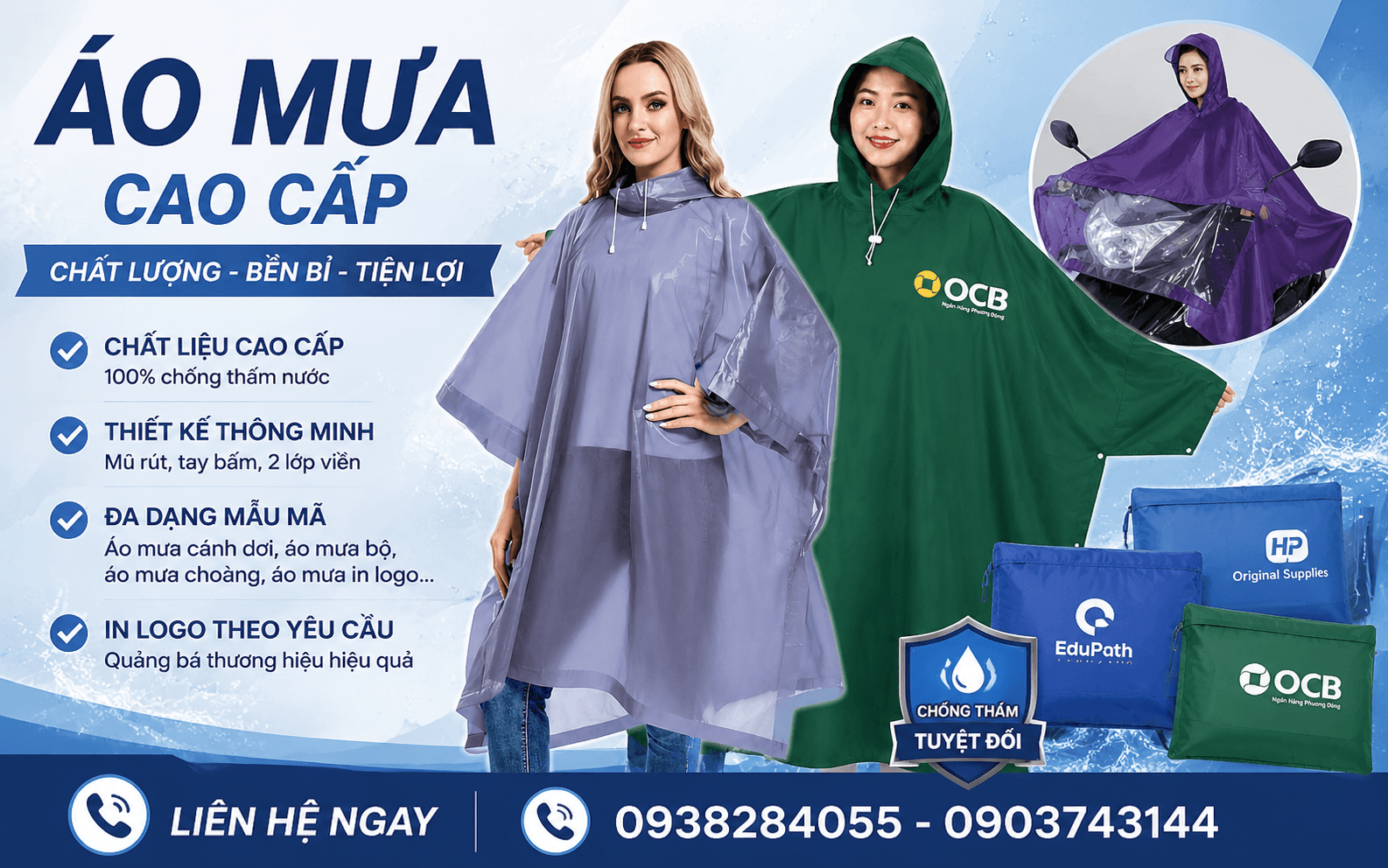 Áo Mưa In Logo Giá Rẻ – Chống Thấm Tốt, In Ấn Sắc Nét, Giao Hàng Toàn Quốc