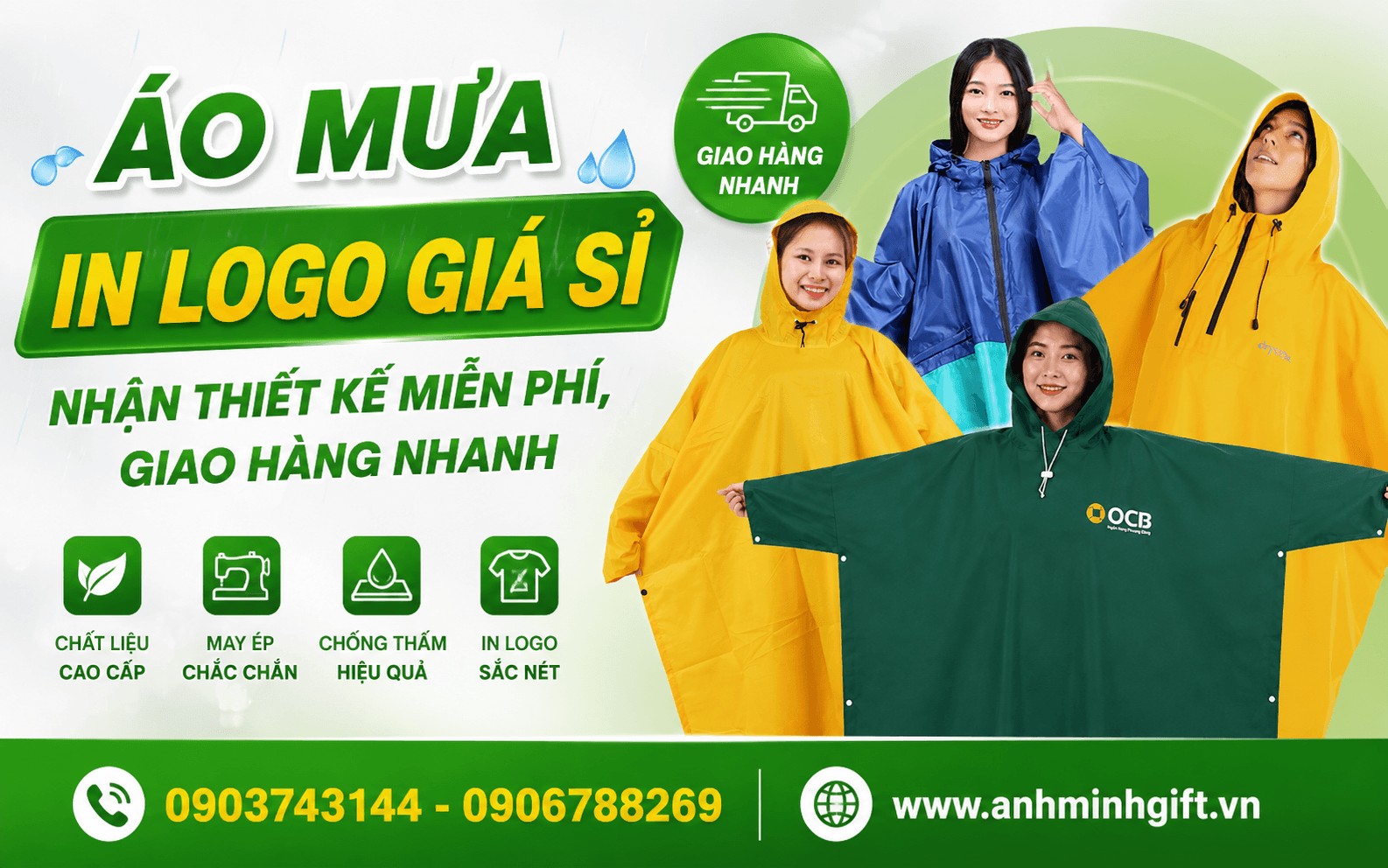 Áo Mưa In Logo Giá Sỉ – Nhận Thiết Kế Miễn Phí, Giao Hàng Nhanh