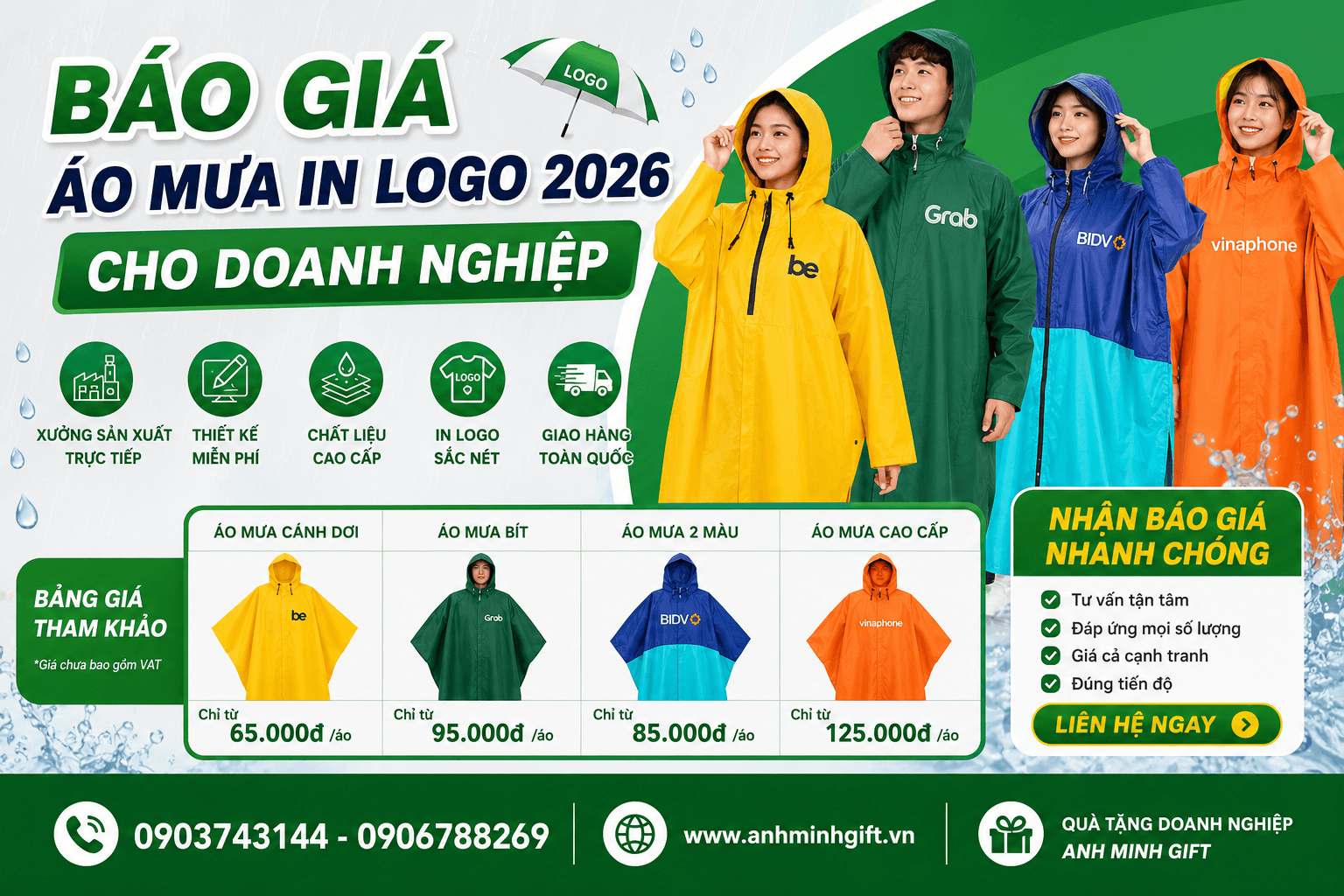 Báo giá áo mưa in logo 2026 cho doanh nghiệp
