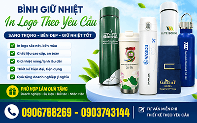 Bình giữ nhiệt in logo công ty quà tặng ấn tượng cho khách hàng