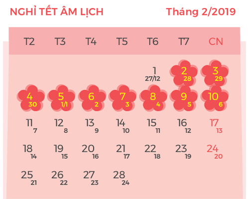 Nghỉ Tết nguyên đán 2019 trong 9 ngày