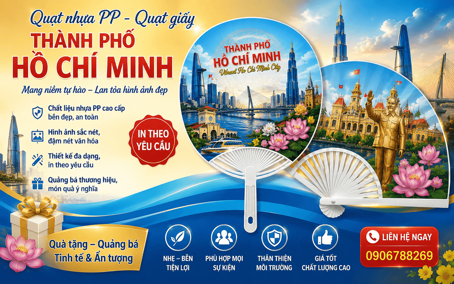 Quạt nhựa PP quạt giấy in theo yêu cầu trợ thủ mùa nắng nóng