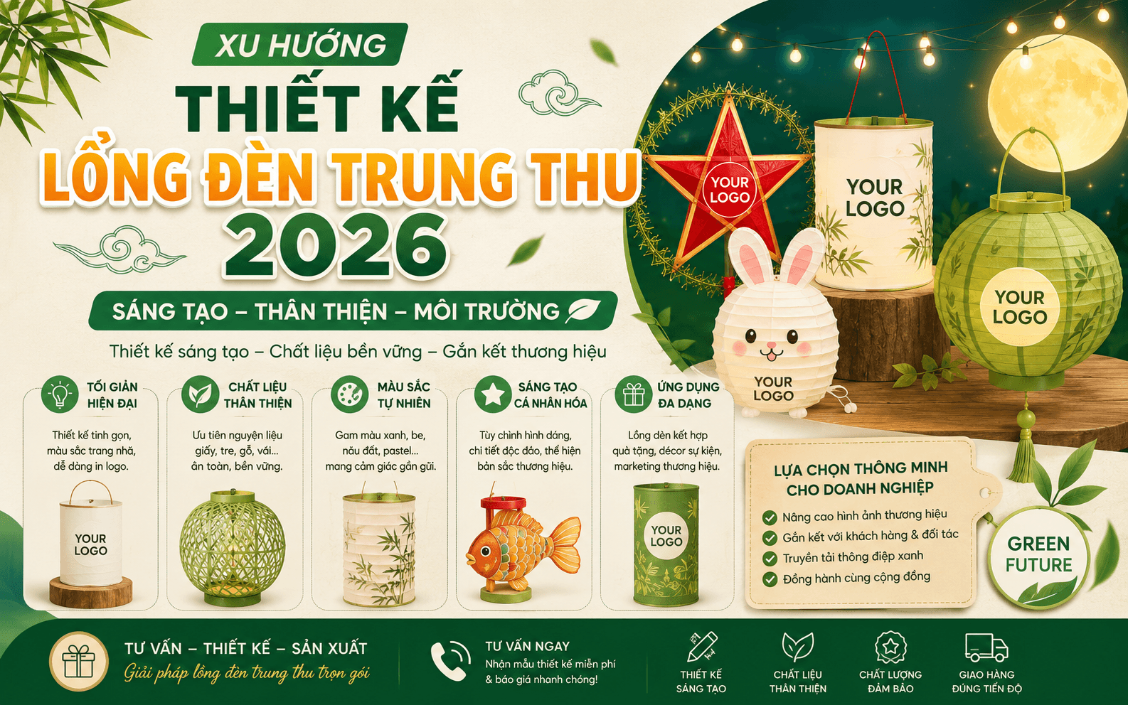Xu hướng thiết kế lồng đèn trung thu 2026 sáng tạo thân thiện môi trường