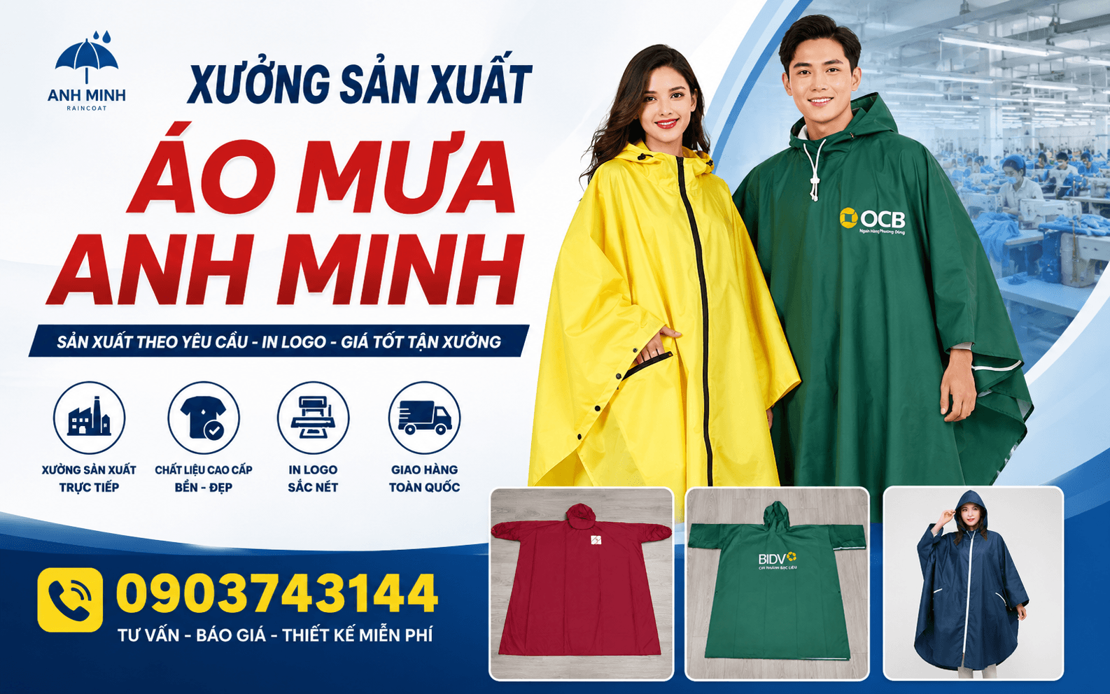 Xưởng Áo Mưa Anh Minh – In Logo Theo Yêu Cầu Chỉ Từ 50 Cái, Báo Giá Trong 5 Phút