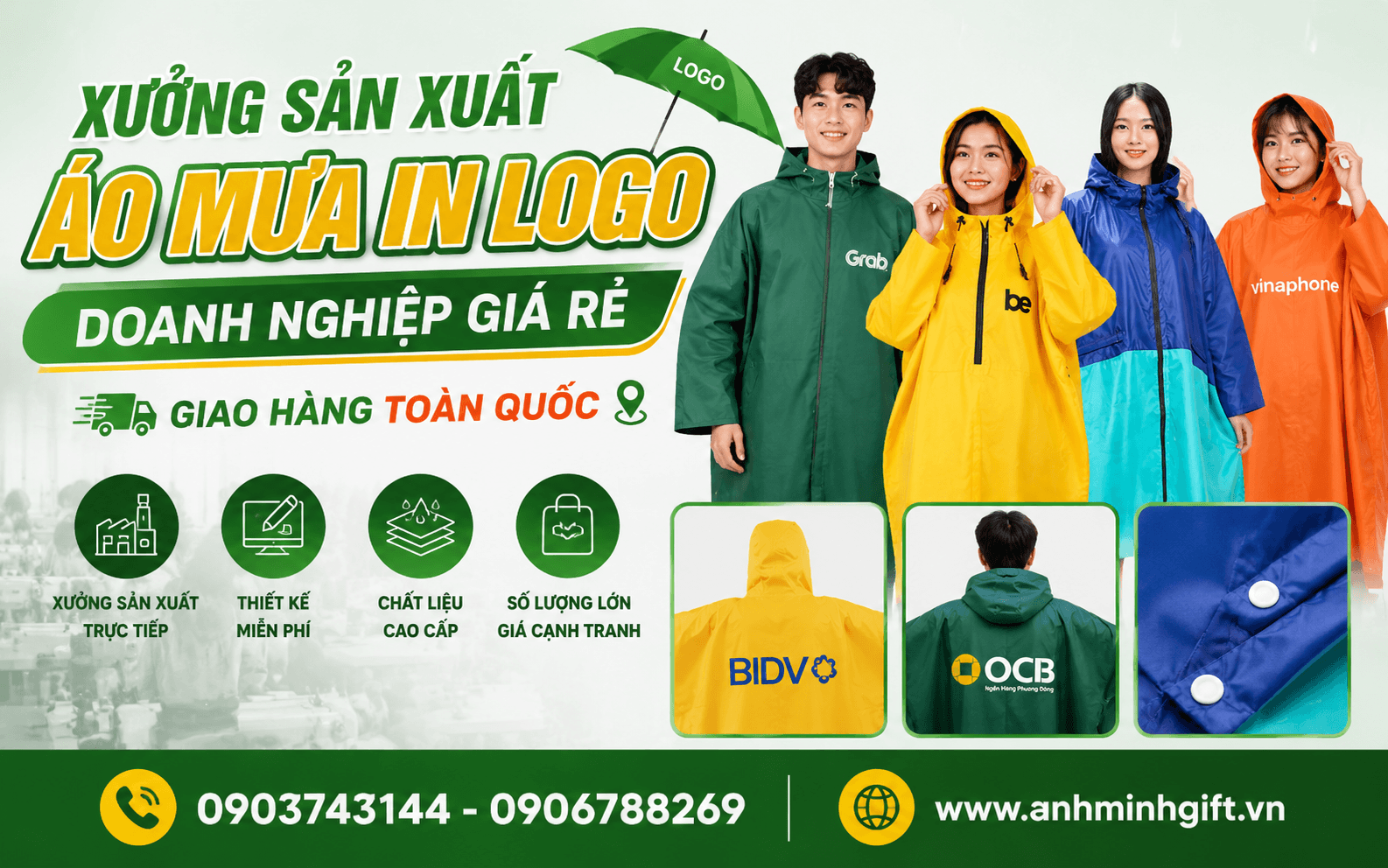 Xưởng Sản Xuất Áo Mưa In Logo Doanh Nghiệp Giá Rẻ, Giao Hàng Toàn Quốc