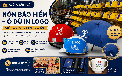 Xưởng sản xuất nón bảo hiểm ô dù quà tặng in logo theo yêu cầu