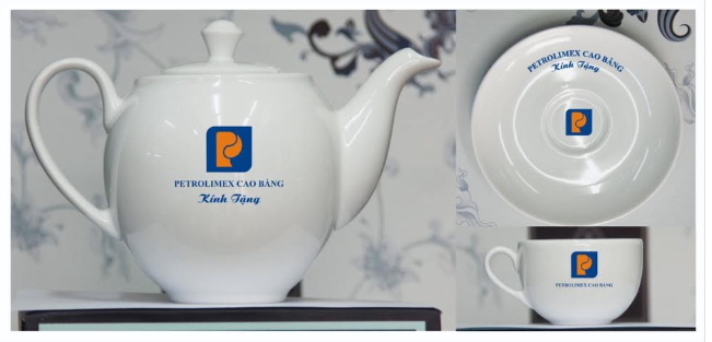 Bộ ấm trà in logo gốm sứ cao cấp